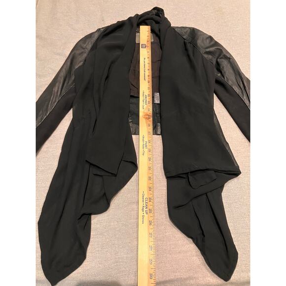 Muubaa Women's 10 Black Sheer Drape Leather Moto Mixed Media Jacket Cropped - Picture 9 of 12